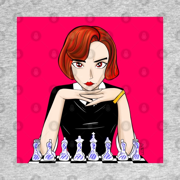 beth harmon the master in chess in queen's gambit art by jorge_lebeau